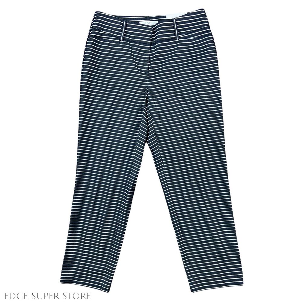 Ann Taylor Loft Navy Blue White Striped Julie Cropped Riviera Capri Pants Size 0
